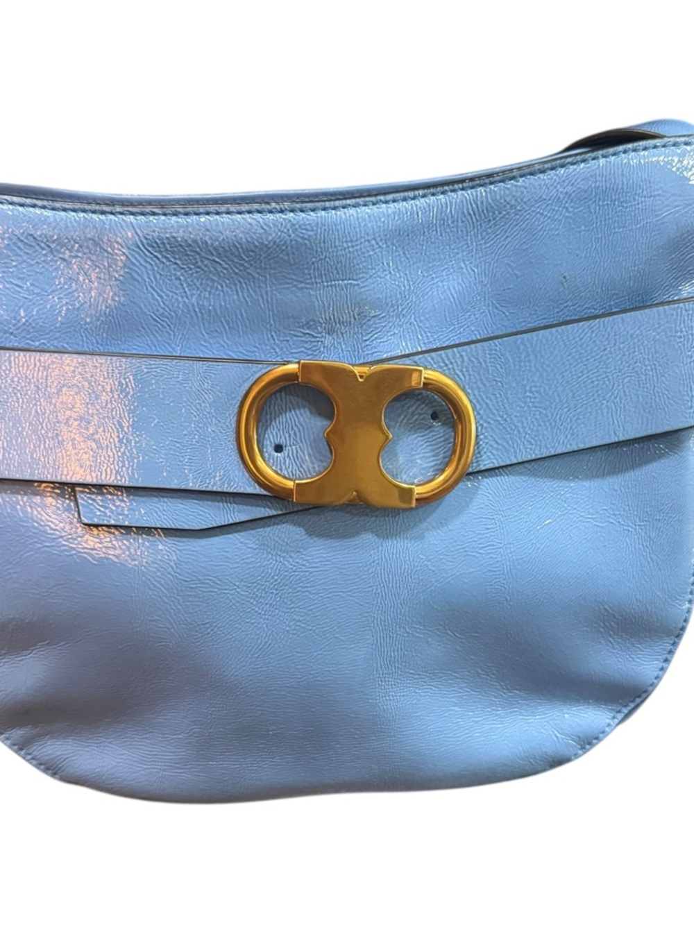 Tory Burch Miller Belted Crossbody Bag Blue Leather Double T Logo - Picture 10 of 14